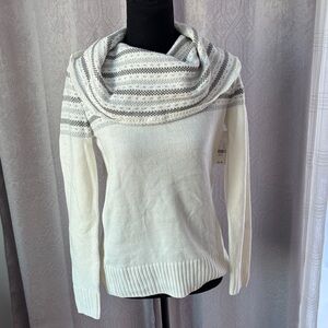 New York & Company White and Gray Cowl Neck Sweater